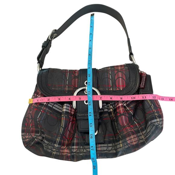 Coach Soho Lynn Pleated Tartan Checker Plaid Buckle-Flap Hobo Shoulder Bag - Picture 4 of 15